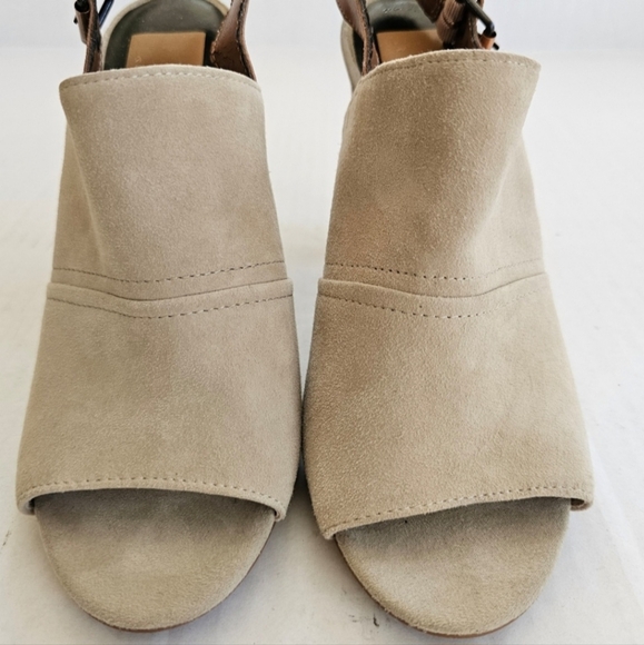 Dolce Vita taupe slingback mules size 8 suede peep toe 4 inch stacked heel - Picture 3 of 15